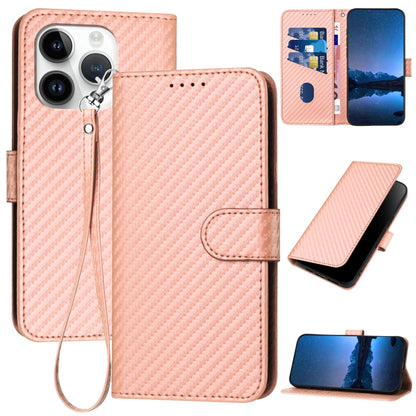 YX0070 Carbon Fiber Buckle Leather Phone Case with Lanyard, For iPhone 15 Pro Max, For iPhone 15 Pro, For iPhone 15 Plus