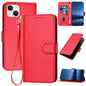 YX0070 Carbon Fiber Buckle Leather Phone Case with Lanyard, For iPhone 15 Pro Max, For iPhone 15 Pro, For iPhone 15 Plus