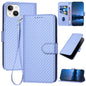 YX0070 Carbon Fiber Buckle Leather Phone Case with Lanyard, For iPhone 15 Pro Max, For iPhone 15 Pro, For iPhone 15 Plus