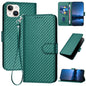 YX0070 Carbon Fiber Buckle Leather Phone Case with Lanyard, For iPhone 15 Pro Max, For iPhone 15 Pro, For iPhone 15 Plus
