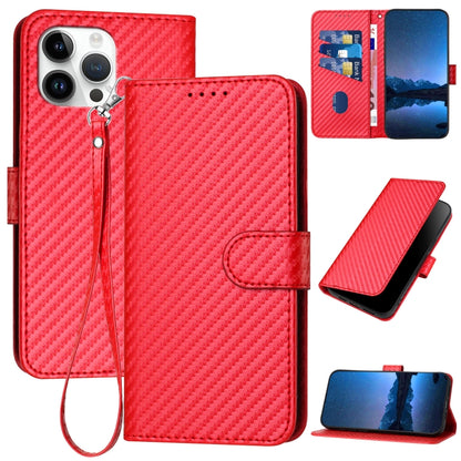 YX0070 Carbon Fiber Buckle Leather Phone Case with Lanyard, For iPhone 14 Pro, For iPhone 14 Pro Max, For iPhone SE 2022 / SE 2020 / 8 / 7