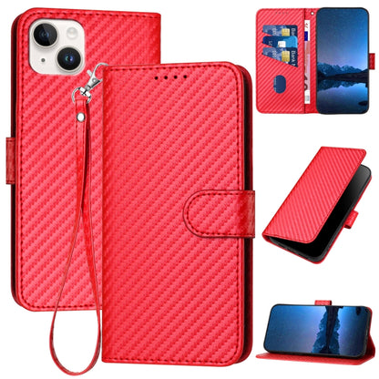 YX0070 Carbon Fiber Buckle Leather Phone Case with Lanyard, For iPhone 15, For iPhone 14 Plus, For iPhone 14