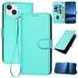YX0070 Carbon Fiber Buckle Leather Phone Case with Lanyard, For iPhone 15, For iPhone 14 Plus, For iPhone 14