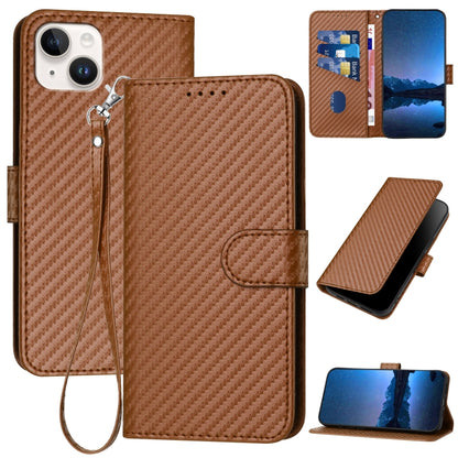 YX0070 Carbon Fiber Buckle Leather Phone Case with Lanyard, For iPhone 15, For iPhone 14 Plus, For iPhone 14