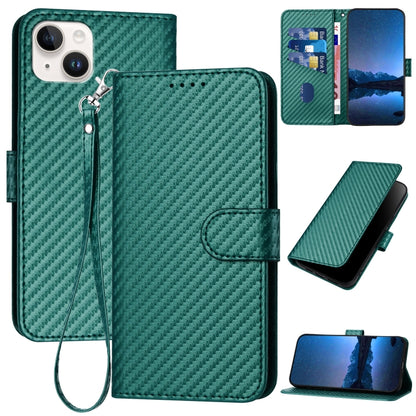 YX0070 Carbon Fiber Buckle Leather Phone Case with Lanyard, For iPhone 15, For iPhone 14 Plus, For iPhone 14
