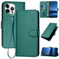 YX0070 Carbon Fiber Buckle Leather Phone Case with Lanyard, For iPhone 13 Pro Max, For iPhone 13 Pro, For iPhone 13