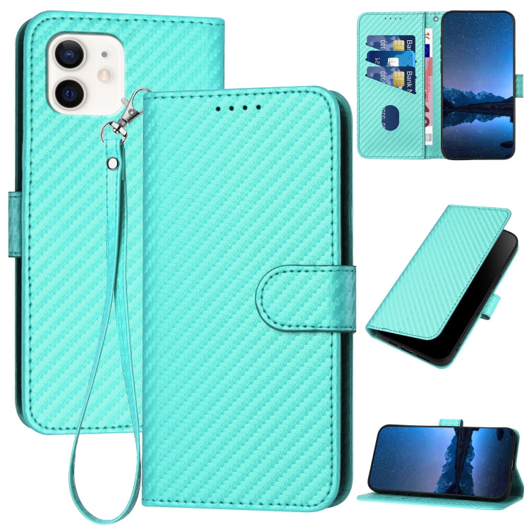 YX0070 Carbon Fiber Buckle Leather Phone Case with Lanyard, For iPhone 13 mini, For iPhone 12 / 12 Pro, For iPhone 12 Pro Max