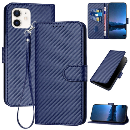 YX0070 Carbon Fiber Buckle Leather Phone Case with Lanyard, For iPhone 13 mini, For iPhone 12 / 12 Pro, For iPhone 12 Pro Max