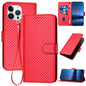 YX0070 Carbon Fiber Buckle Leather Phone Case with Lanyard, For iPhone 13 mini, For iPhone 12 / 12 Pro, For iPhone 12 Pro Max