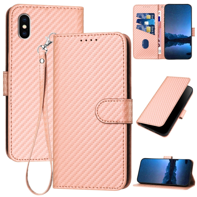 YX0070 Carbon Fiber Buckle Leather Phone Case with Lanyard, For iPhone 11 Pro, For iPhone X / XS, For iPhone XR