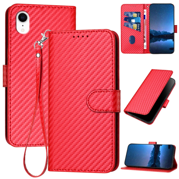 YX0070 Carbon Fiber Buckle Leather Phone Case with Lanyard, For iPhone 11 Pro, For iPhone X / XS, For iPhone XR