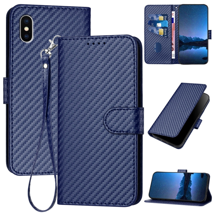 YX0070 Carbon Fiber Buckle Leather Phone Case with Lanyard, For iPhone XS Max, For iPhone 8 Plus / 7 Plus