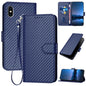 YX0070 Carbon Fiber Buckle Leather Phone Case with Lanyard, For iPhone XS Max, For iPhone 8 Plus / 7 Plus