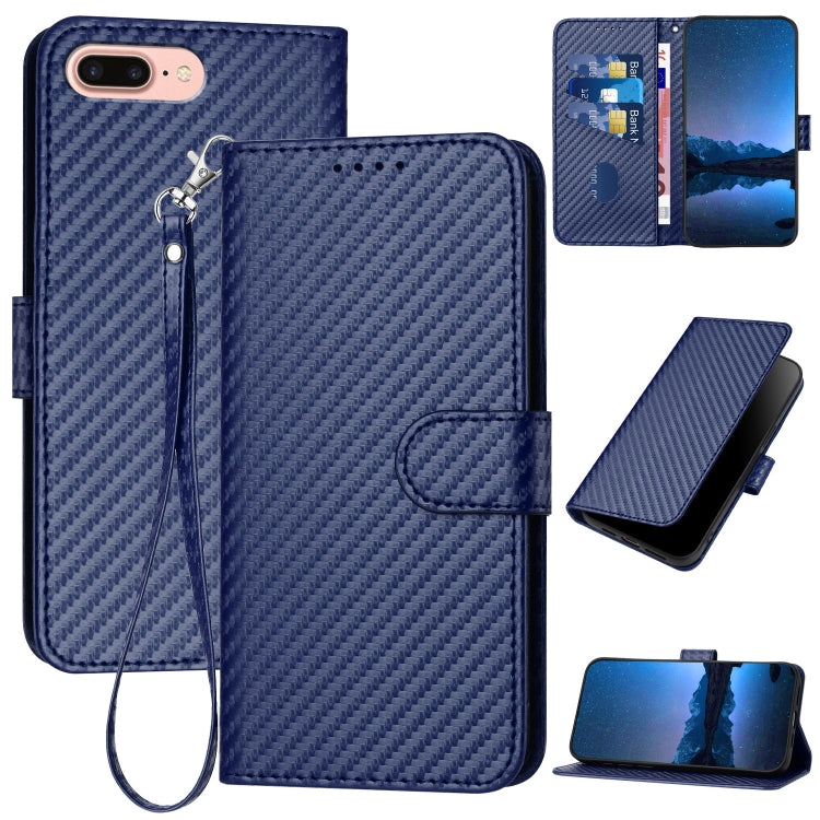 YX0070 Carbon Fiber Buckle Leather Phone Case with Lanyard, For iPhone XS Max, For iPhone 8 Plus / 7 Plus