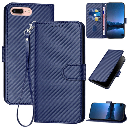 YX0070 Carbon Fiber Buckle Leather Phone Case with Lanyard, For iPhone XS Max, For iPhone 8 Plus / 7 Plus