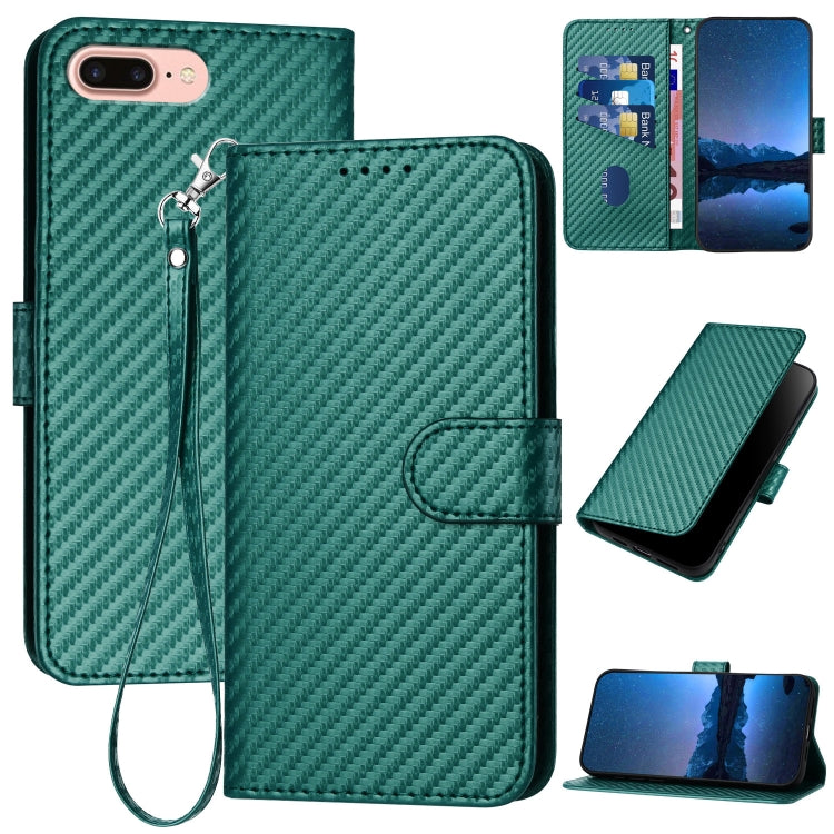 YX0070 Carbon Fiber Buckle Leather Phone Case with Lanyard, For iPhone XS Max, For iPhone 8 Plus / 7 Plus