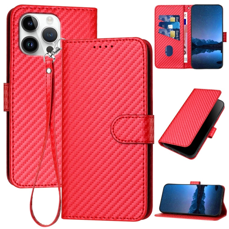 YX0070 Carbon Fiber Buckle Leather Phone Case with Lanyard, For iPhone Air, iPhone 16e, For iPhone 16 Pro Max