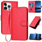 YX0070 Carbon Fiber Buckle Leather Phone Case with Lanyard, For iPhone Air, iPhone 16e, For iPhone 16 Pro Max