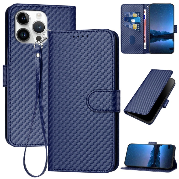 YX0070 Carbon Fiber Buckle Leather Phone Case with Lanyard, For iPhone 17, For iPhone Air, For iPhone 16 Pro Max