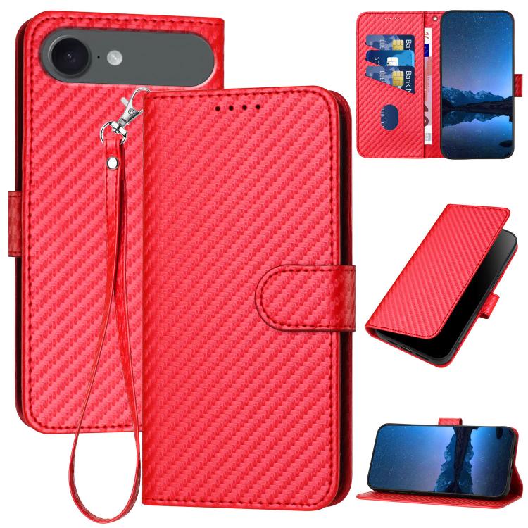 YX0070 Carbon Fiber Buckle Leather Phone Case with Lanyard, For iPhone Air, iPhone 16e, For iPhone 16 Pro Max