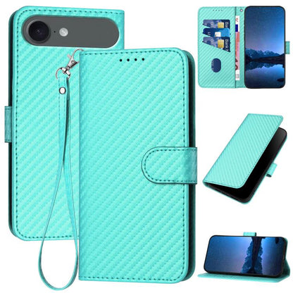 YX0070 Carbon Fiber Buckle Leather Phone Case with Lanyard, For iPhone Air, iPhone 16e, For iPhone 16 Pro Max