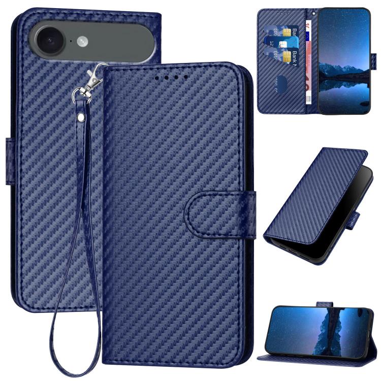 YX0070 Carbon Fiber Buckle Leather Phone Case with Lanyard, For iPhone Air, iPhone 16e, For iPhone 16 Pro Max