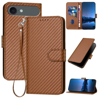 YX0070 Carbon Fiber Buckle Leather Phone Case with Lanyard, For iPhone Air, iPhone 16e, For iPhone 16 Pro Max