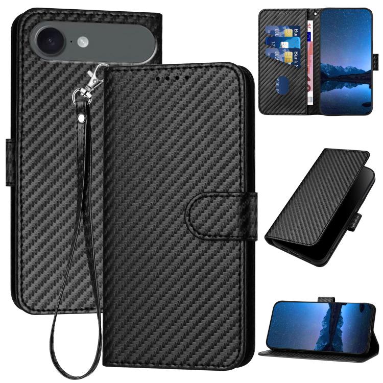 YX0070 Carbon Fiber Buckle Leather Phone Case with Lanyard, For iPhone Air, iPhone 16e, For iPhone 16 Pro Max