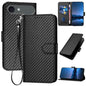 YX0070 Carbon Fiber Buckle Leather Phone Case with Lanyard, For iPhone Air, iPhone 16e, For iPhone 16 Pro Max