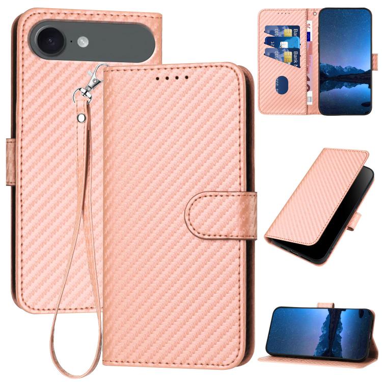 YX0070 Carbon Fiber Buckle Leather Phone Case with Lanyard, For iPhone Air, iPhone 16e, For iPhone 16 Pro Max