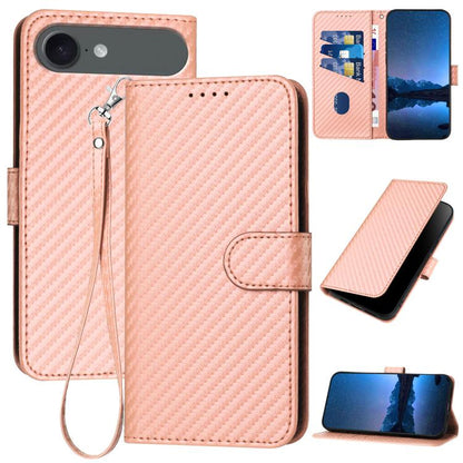 YX0070 Carbon Fiber Buckle Leather Phone Case with Lanyard, For iPhone Air, iPhone 16e, For iPhone 16 Pro Max