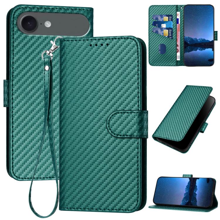 YX0070 Carbon Fiber Buckle Leather Phone Case with Lanyard, For iPhone Air, iPhone 16e, For iPhone 16 Pro Max