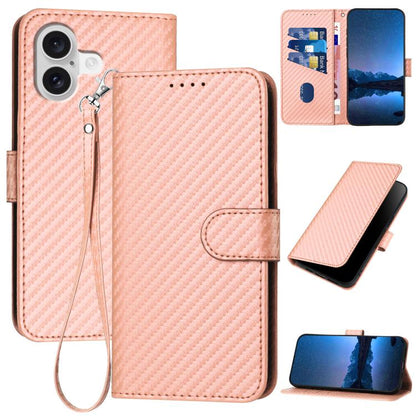YX0070 Carbon Fiber Buckle Leather Phone Case with Lanyard, For iPhone 17, For iPhone Air, For iPhone 16 Pro Max