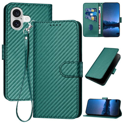 YX0070 Carbon Fiber Buckle Leather Phone Case with Lanyard, For iPhone 17, For iPhone Air, For iPhone 16 Pro Max