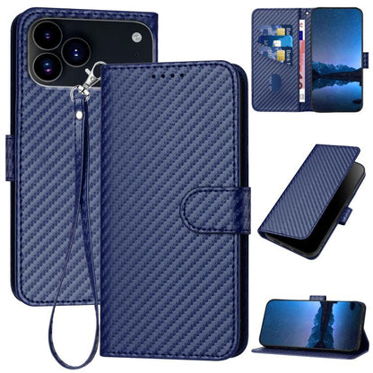 YX0070 Carbon Fiber Buckle Leather Phone Case with Lanyard, For iPhone 17 Pro Max, For iPhone 17 Pro, For iPhone 17