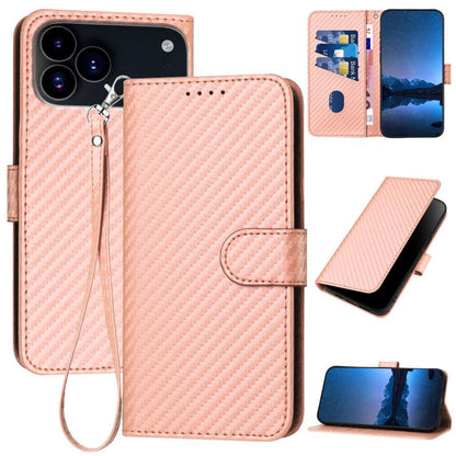 YX0070 Carbon Fiber Buckle Leather Phone Case with Lanyard, For iPhone 17 Pro Max, For iPhone 17 Pro, For iPhone 17
