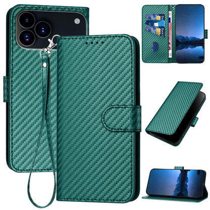 YX0070 Carbon Fiber Buckle Leather Phone Case with Lanyard, For iPhone 17e / 16e, For iPhone 17 Pro Max, For iPhone 17 Pro