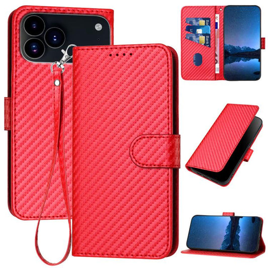 YX0070 Carbon Fiber Buckle Leather Phone Case with Lanyard, For iPhone 18 Pro / 17 Pro, For iPhone 18 Pro Max / 17 Pro Max, For iPhone 17e / 16e