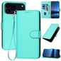 YX0070 Carbon Fiber Buckle Leather Phone Case with Lanyard, For iPhone 17e / 16e, For iPhone 17 Pro Max, For iPhone 17 Pro