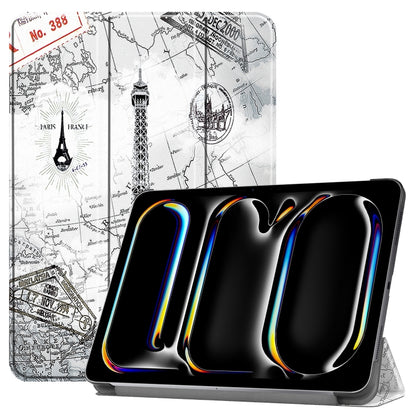 Custer Painted 3-Fold Holder Smart Leather Tablet Case with Pen Tray, For iPad Pro 11 2025 / 2024