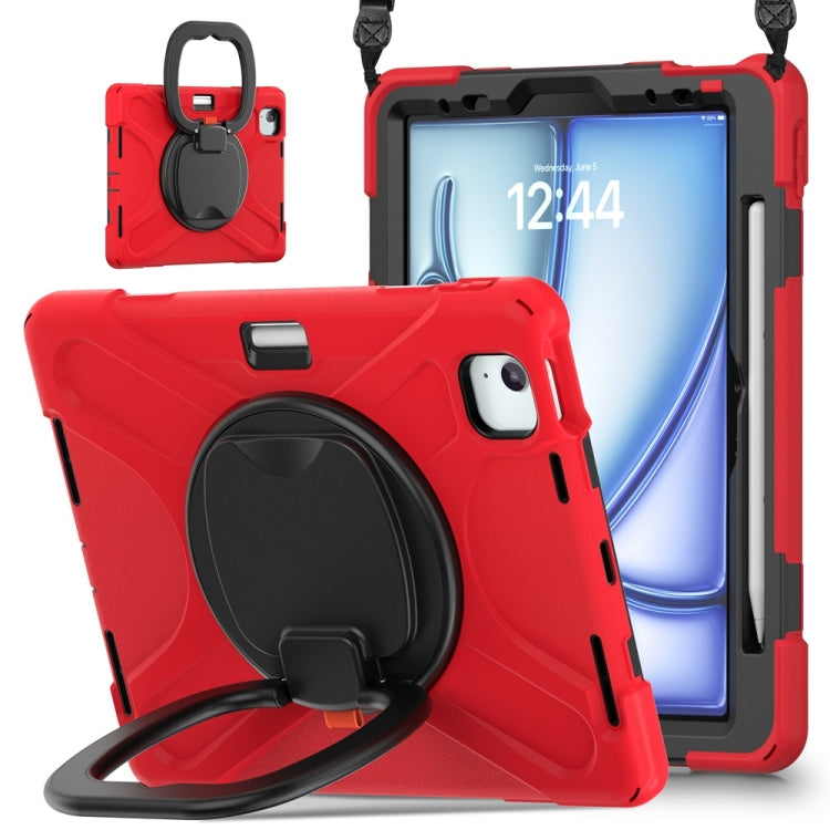 Silicone Hybrid PC Tablet Case with Holder & Shoulder Strap, For iPad Pro 11 2025 / 2024, For iPad Air 11 2024 / Air 11 2025