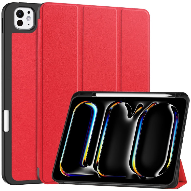 Custer TPU Pure Color 3-Fold Holder Smart Leather Tablet Case with Pen Tray, For iPad Pro 11 2025 / 2024