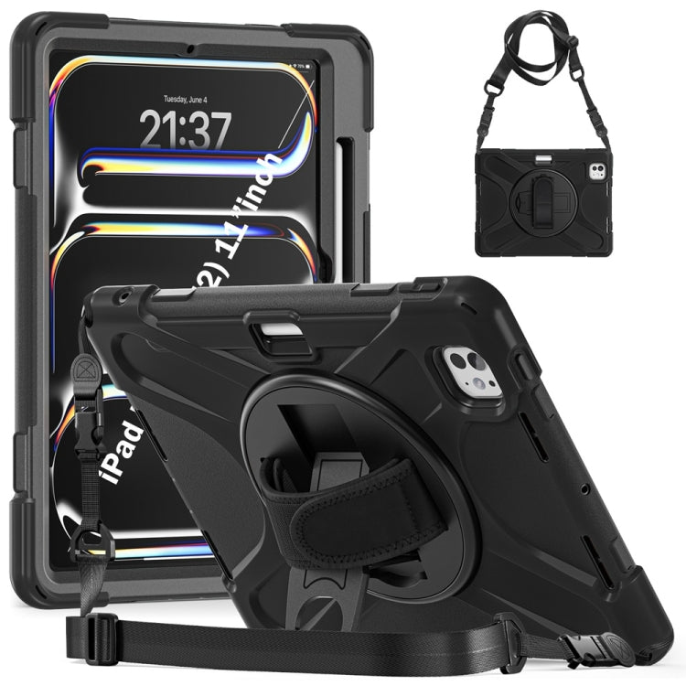 Rotatable Holder Silicone Hybrid PC Tablet Case with Shoulder Strap, For iPad Pro 11 2025 / 2024