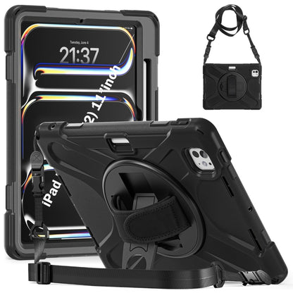 Rotatable Holder Silicone Hybrid PC Tablet Case with Shoulder Strap, For iPad Pro 11 2025 / 2024
