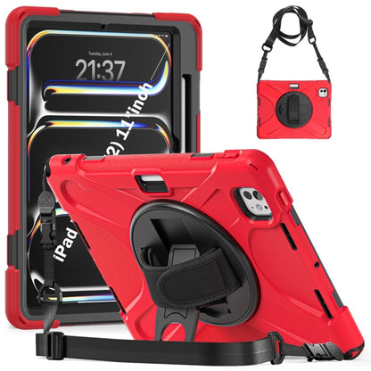 Rotatable Holder Silicone Hybrid PC Tablet Case with Shoulder Strap, For iPad Pro 11 2025 / 2024