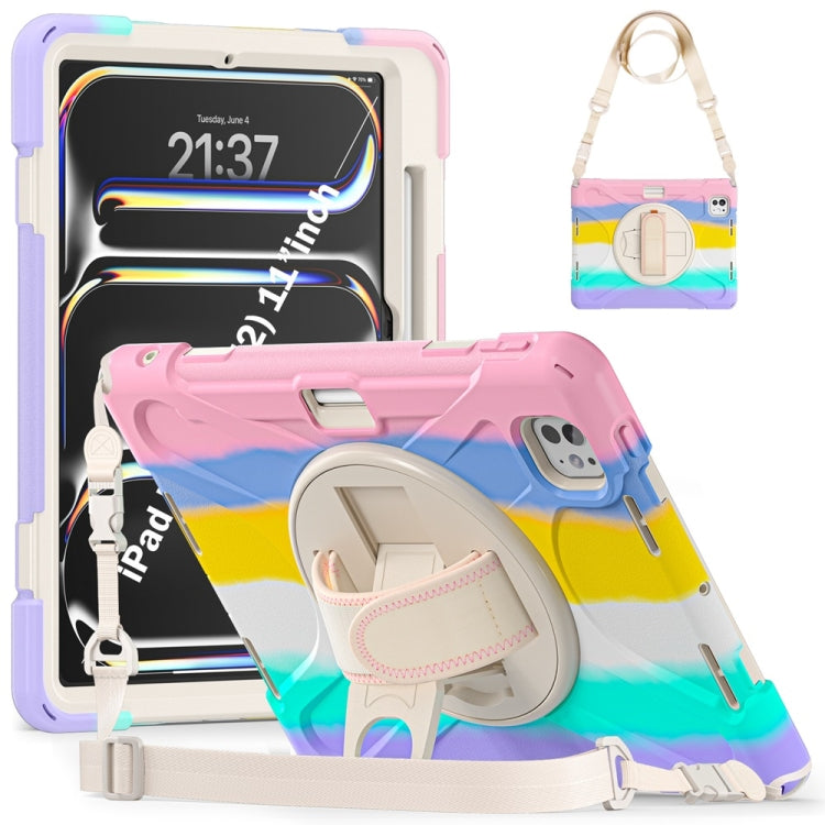 Rotatable Holder Silicone Hybrid PC Tablet Case with Shoulder Strap, For iPad Pro 13 2025 / 2024, For iPad Pro 11 2025 / 2024, For iPad Air 11 2024 / Air 11 2025