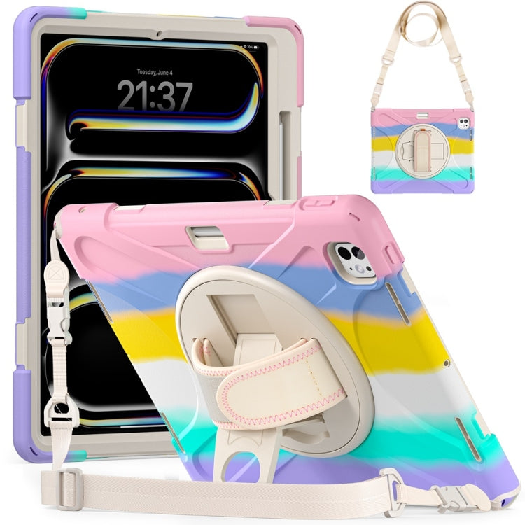 Rotatable Holder Silicone Hybrid PC Tablet Case with Shoulder Strap, For iPad Pro 13 2025 / 2024, For iPad Pro 11 2025 / 2024, For iPad Air 11 2024 / Air 11 2025