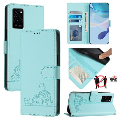 Cat Rat Embossed Pattern RFID Leather Phone Case with Lanyard, Series 1