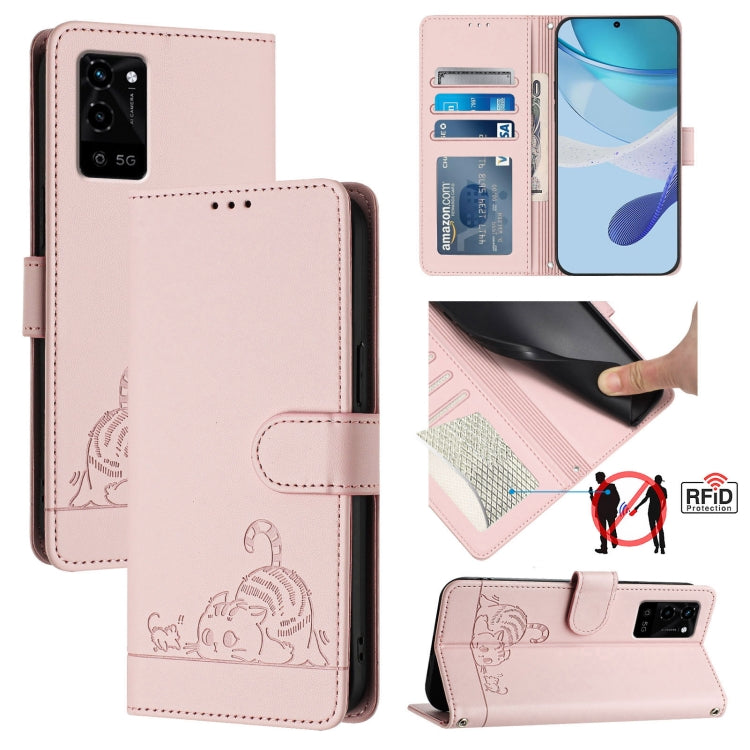 Cat Rat Embossed Pattern RFID Leather Phone Case with Lanyard, Series 1