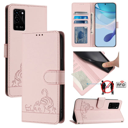 Cat Rat Embossed Pattern RFID Leather Phone Case with Lanyard, Series 1